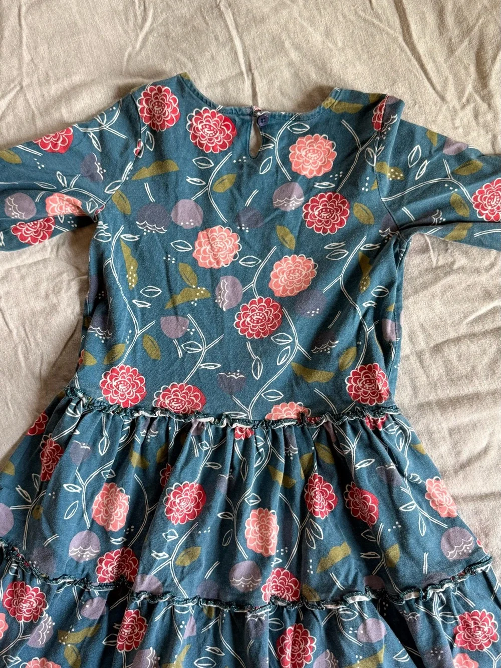 Tea Collection Teal Floral Tiered Dress with Pink Blooms